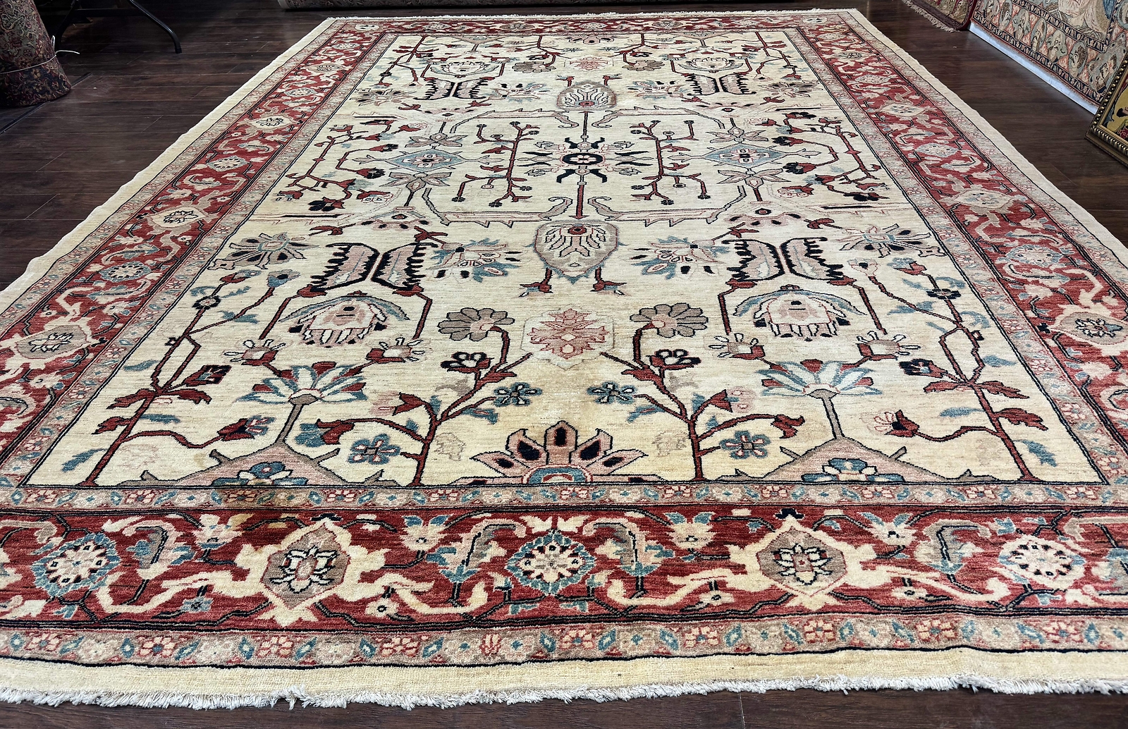 Peshawar Rug 10×14, Beige and Rust Red, Large Pak Per’sian Rug, Pakistani Rug