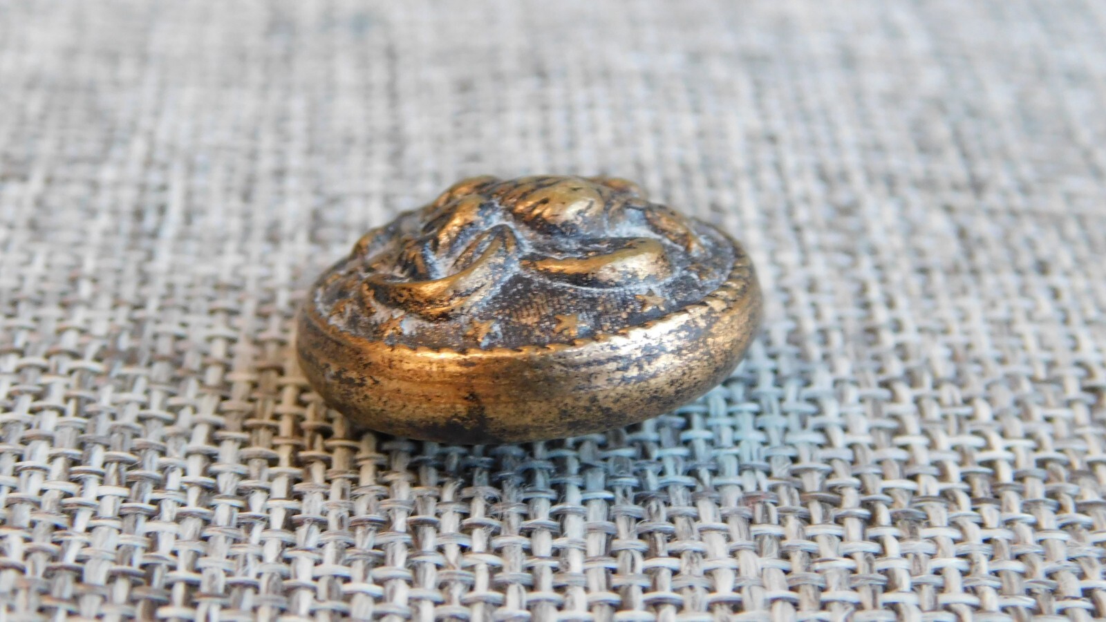 Antique Vtg Picture Button Eagle Anchor Back Marked Aprx: 7/8″ #132-F