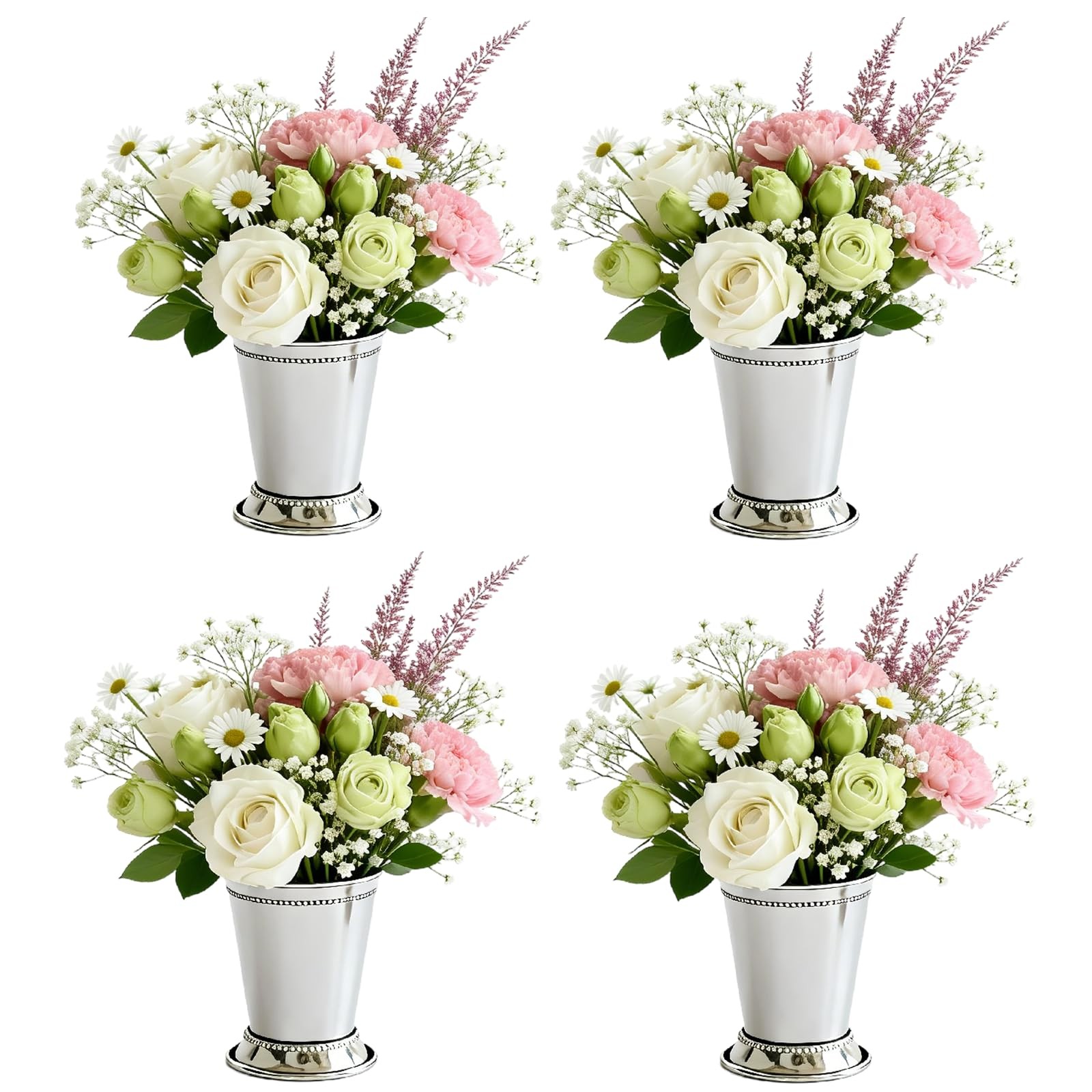 Set of 4 12oz Beaded Mint Julep Cups, Stainless Steel Silver One Size,