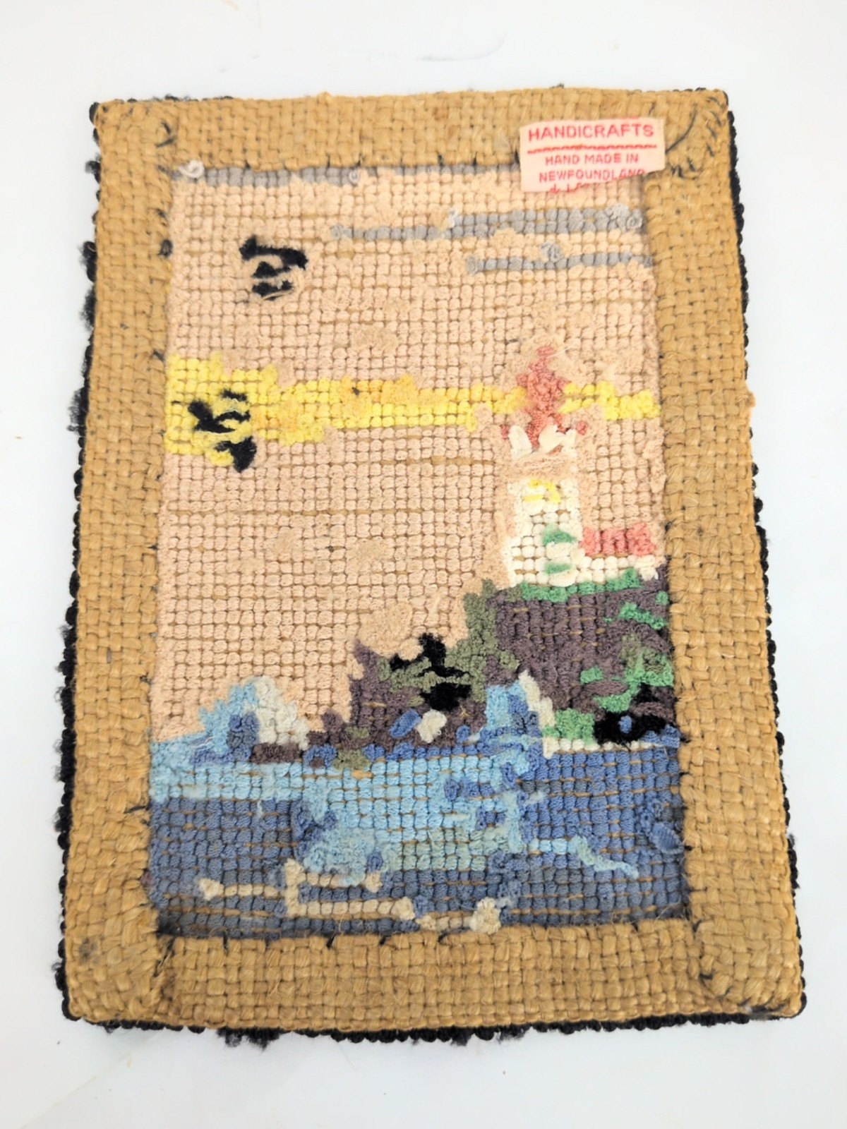 Miniature Grenfell Hooked Rug Lighthouse Ocean Birds 4’x6″ Newfoundland Canada