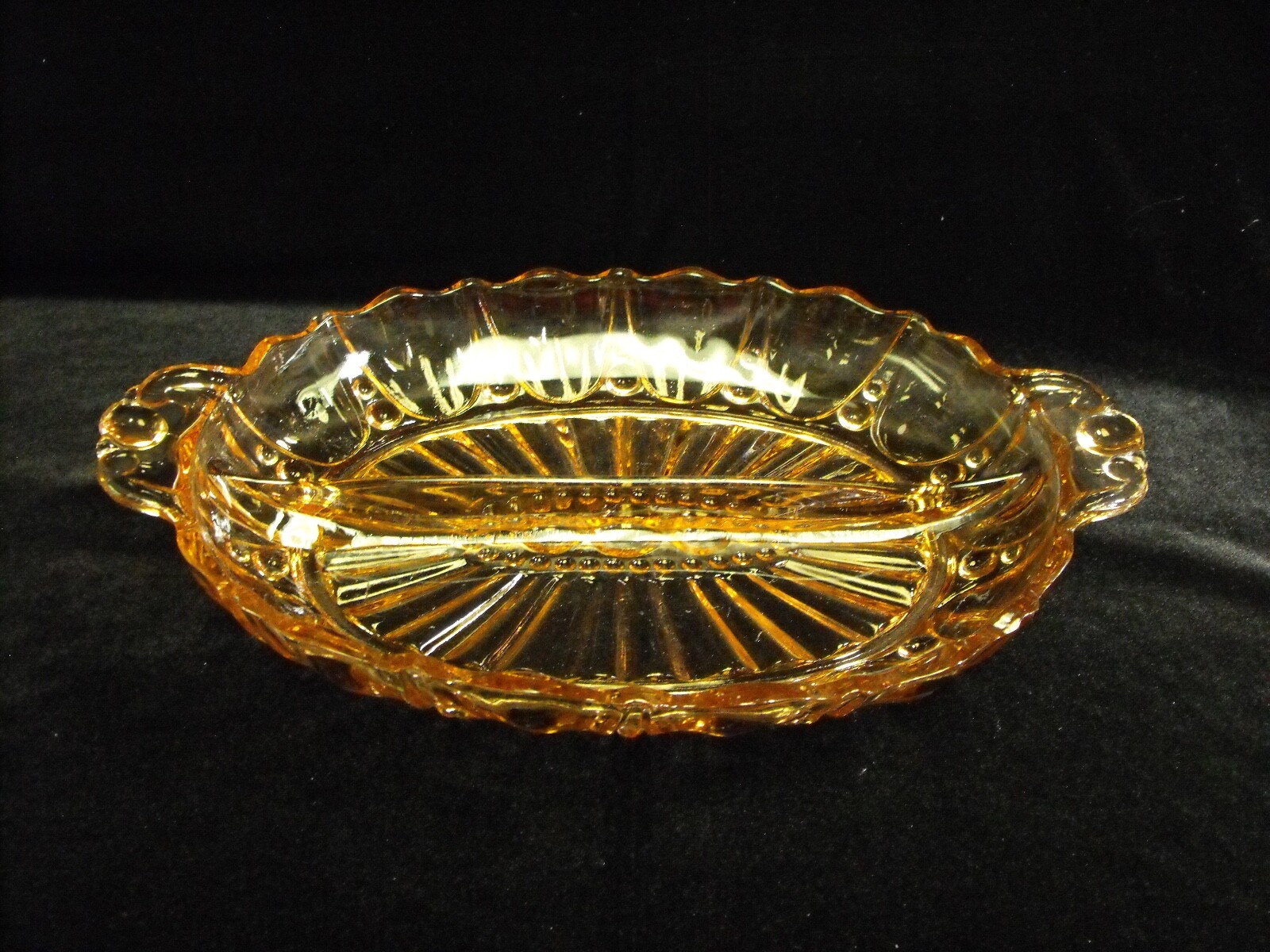 Vintage Depression Glass AMBER OVAL DIVIDED DISH – 11 3/4 in by 7 3/4 in