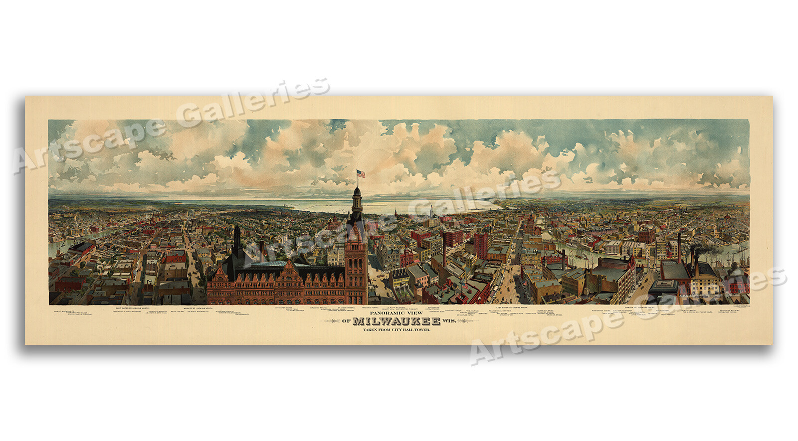 Bird’s Eye View 1898 Milwaukee Wisconsin Vintage Style City Map – 8×24