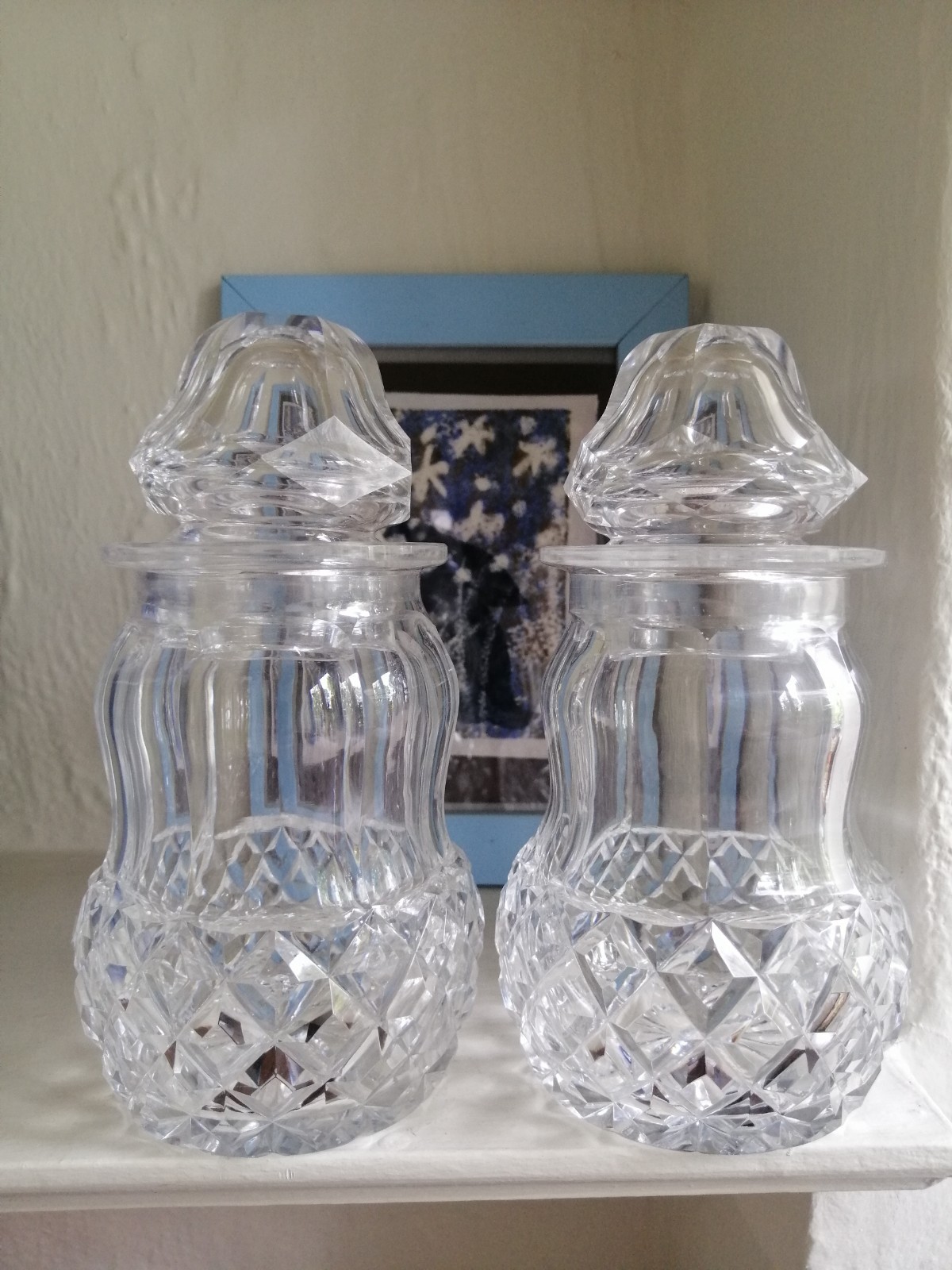 Pair of Heavy Cut Glass Antique Pickle Jars . Lovely Quality . 575g each .