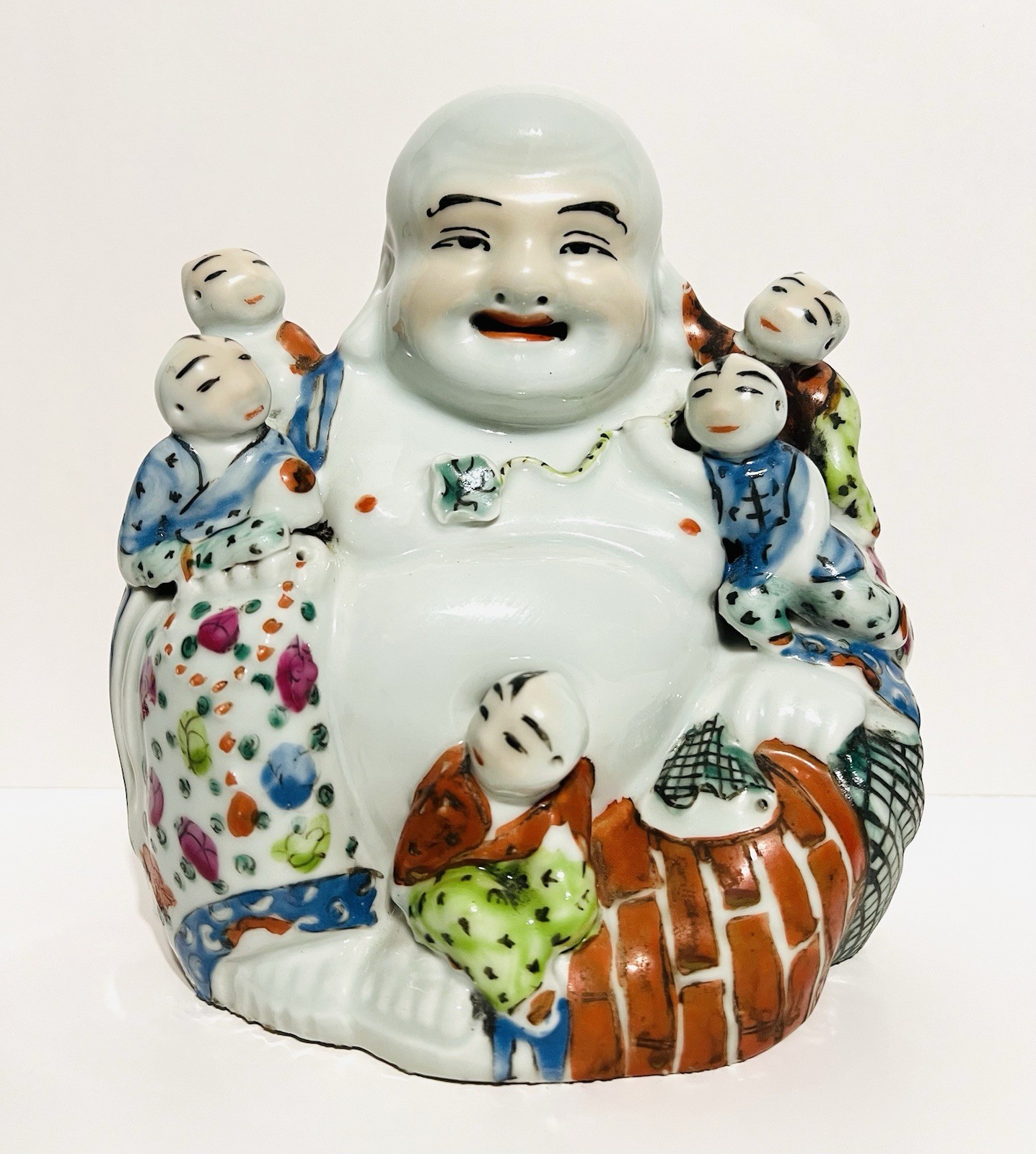 Rare Chinese Republic Period 1911-1949 Shunyi Zhu Porcelain Laughing Buddha 7.5”