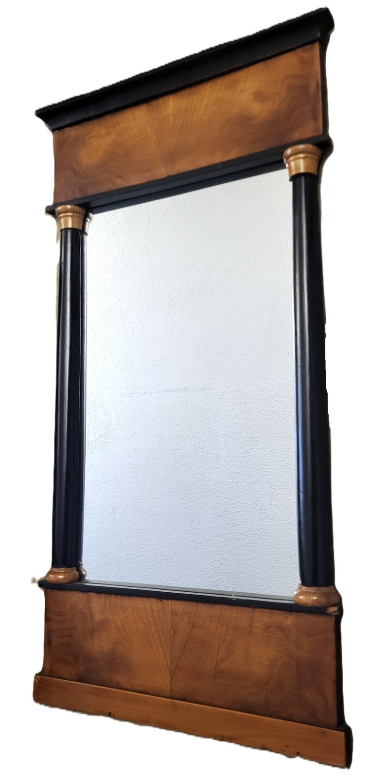 Antique GERMAN Austrian 20th C Vertical Ebony Column BIEDERMEIER Wall MIRROR