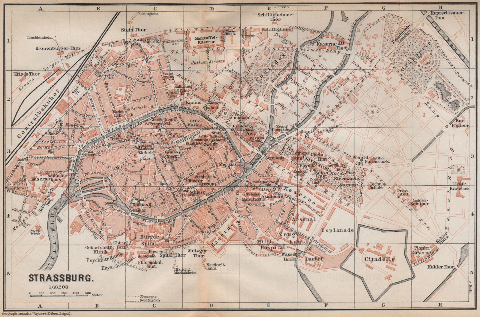 STRASBOURG town city plan de la ville. Straßburg. Bas-Rhin carte 1896 old map