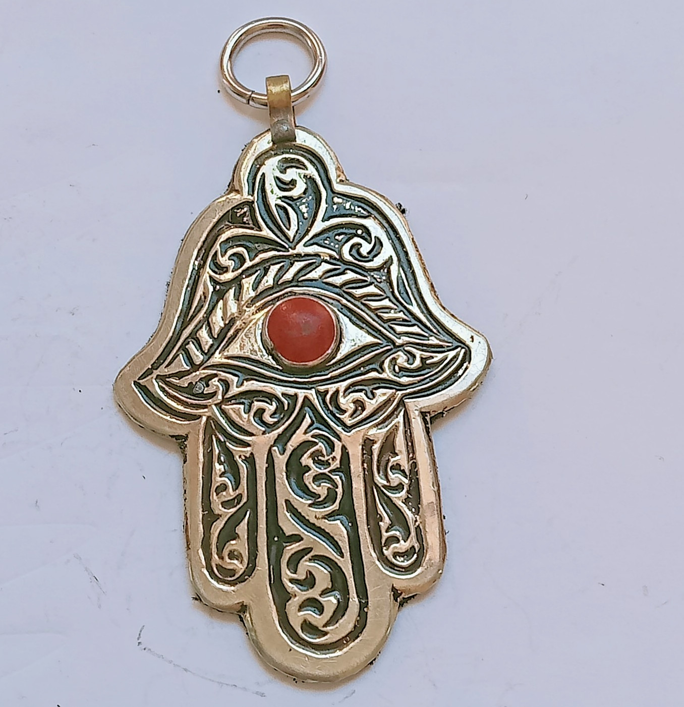 ANCIENT SILVER HAND OF FATIMA KHAMSA MOROCCAN TALISMAN AMULET PENDANT