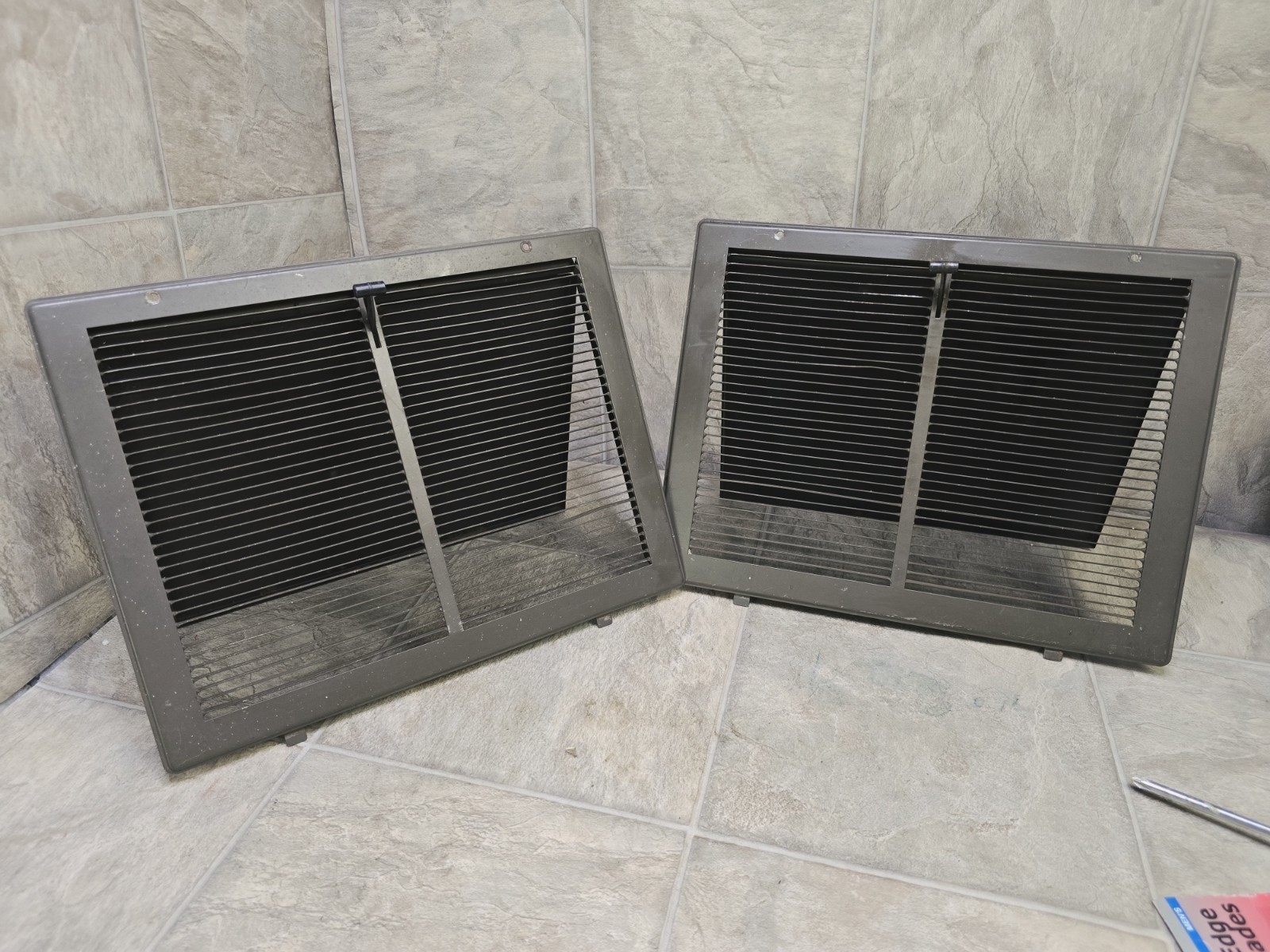 2pc Vtg Steel 13 3/8 L”x 10 1/4″H Grill Vent Return Grate Antique Register Cover