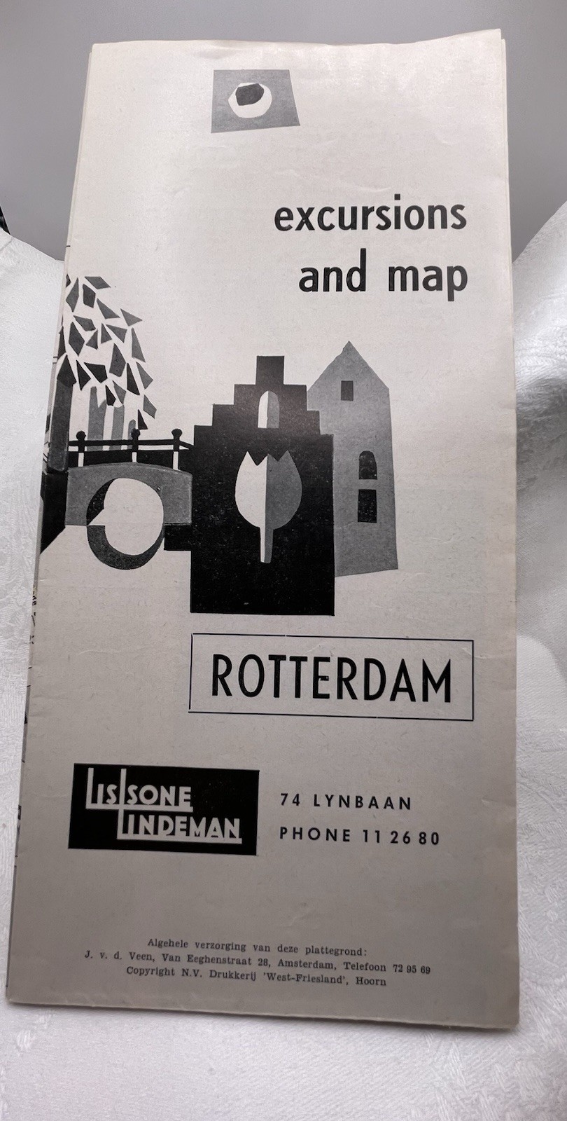 Vintage Rotterdam Travel Map Brochure Lissone Lindeman Excursions c1960