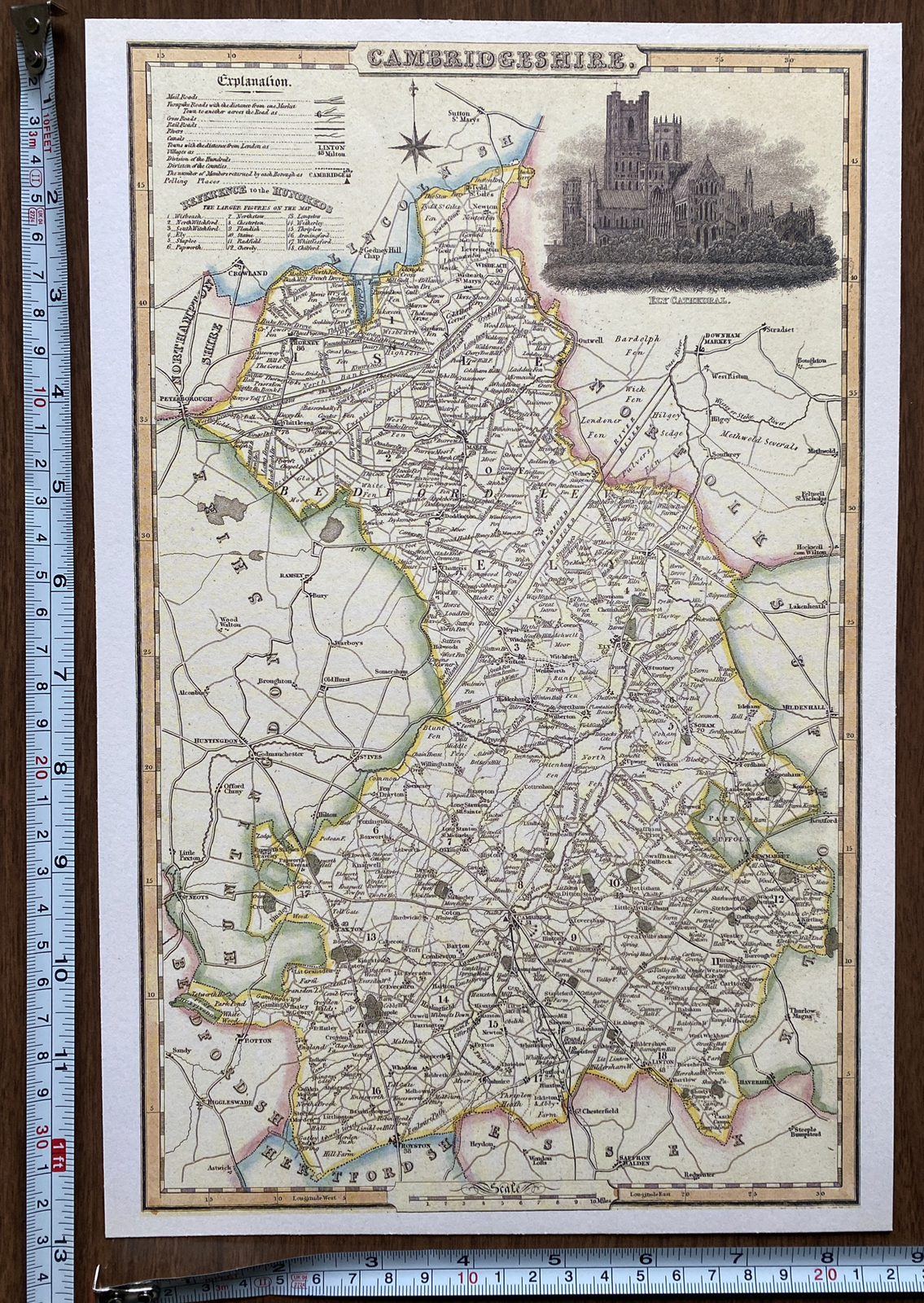 Old Victorian Map Cambridgeshire England 1840 Pigot: Historical Antique Reprint