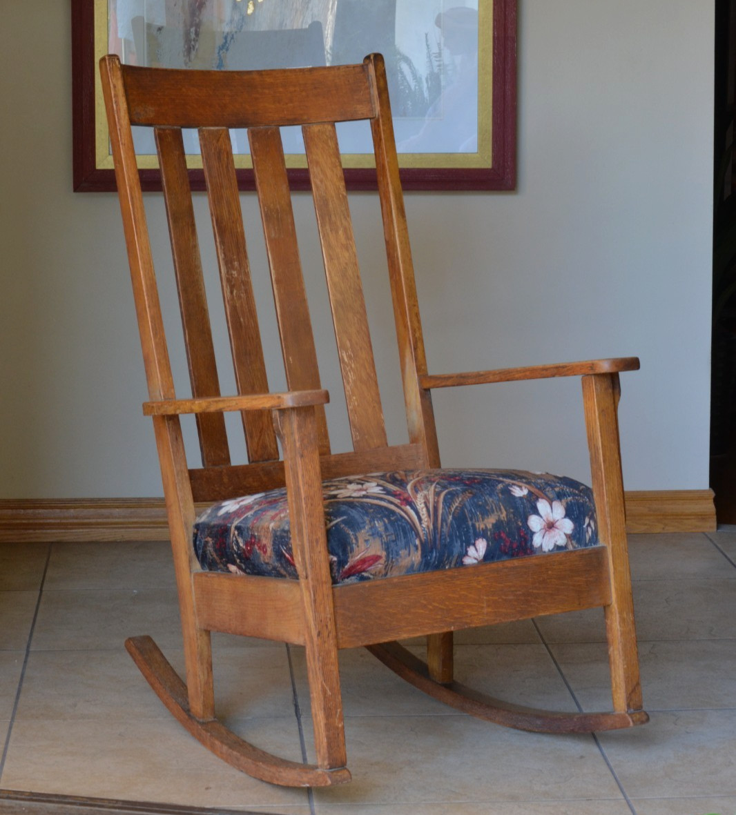 Vintage Mission Oak Style Qtr Sawn Slat Rocker All Original Ca 1900