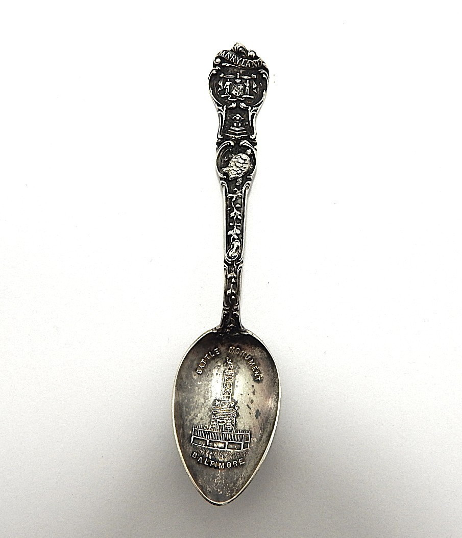 Baltimore Battle Monument Maryland Turtle 4.2″ Sterling Souvenir Spoon 10.3 g