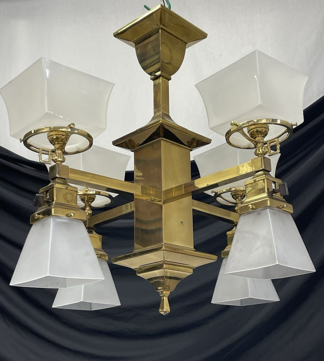 Vtg Mission Chandelier Arts & Crafts Deco 8 Arm Up Down Gasolier Gas Style Repro