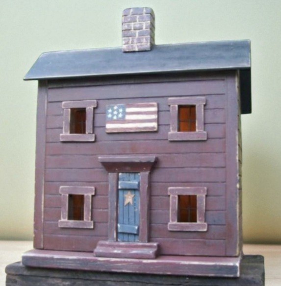 Wooden Americana House , Hand Painted Americana Village Saltbox , Lighted
