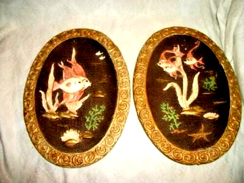 Cottagecore Plaster Bath Wall Plaques Fish Coral Reef 1960s Retro Universal HP