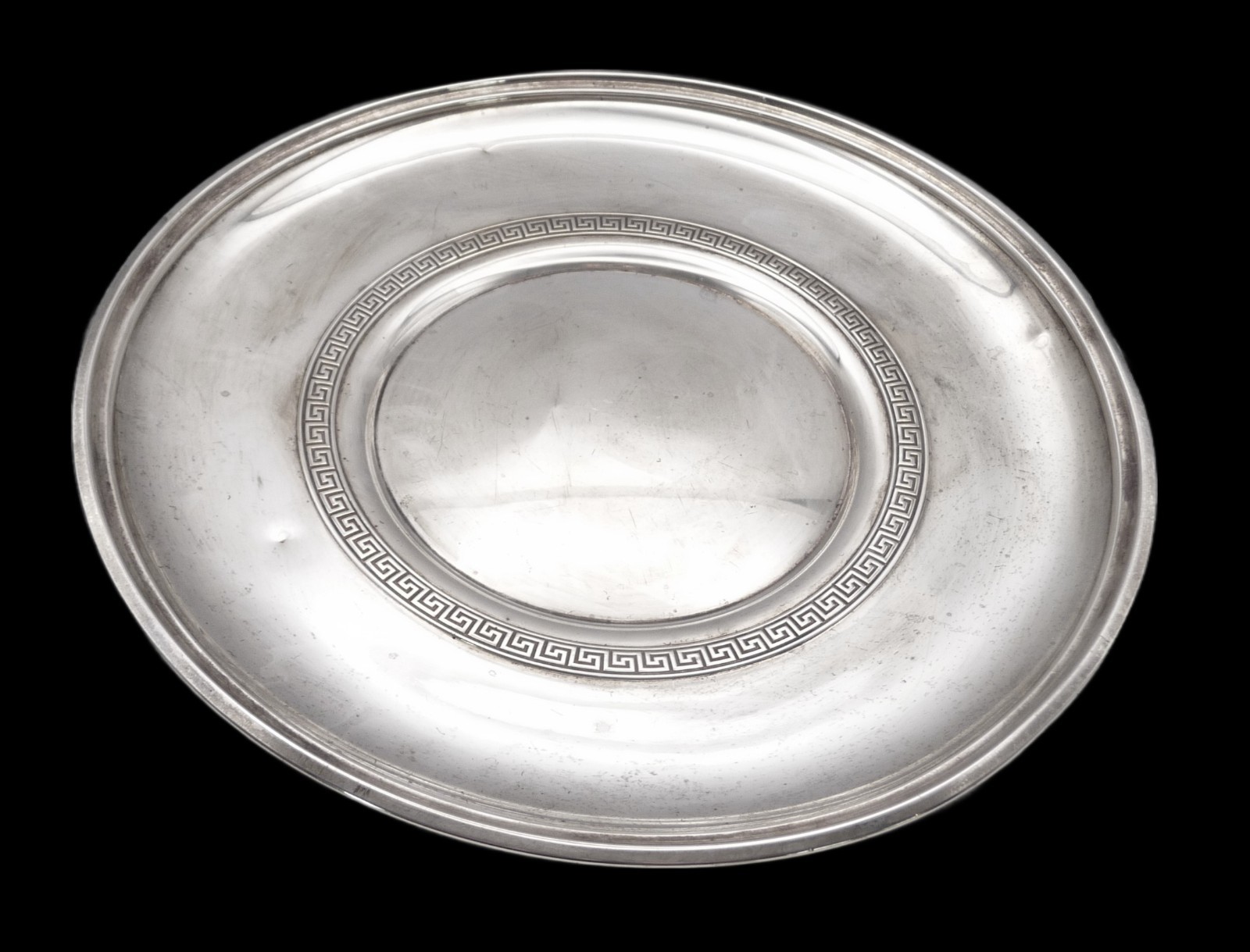 Gorham Etruscan Greek Key Sterling Silver 9″ Plate, c.1955, 198.5g, no Mono