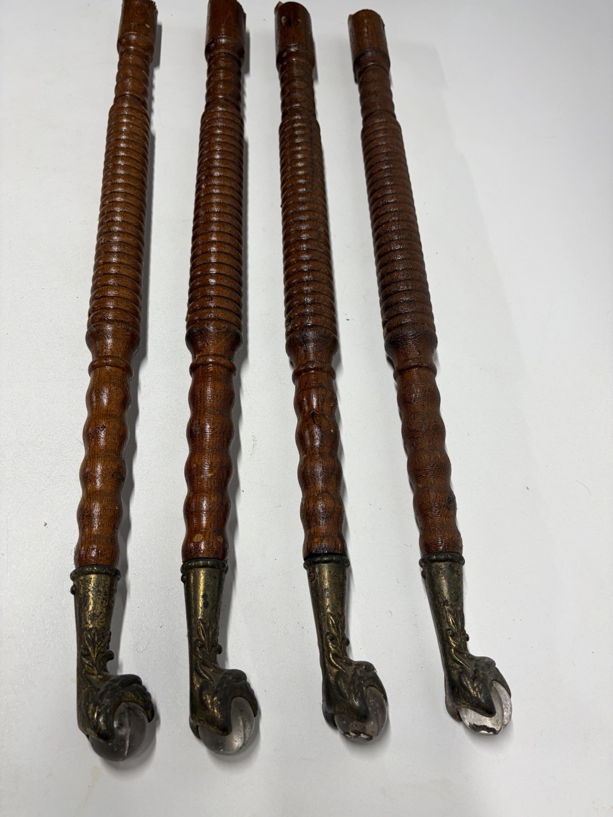 4 Glass Ball Cast Metal Dragon Claw Foot Feet 4” Table Legs Antique Victorian