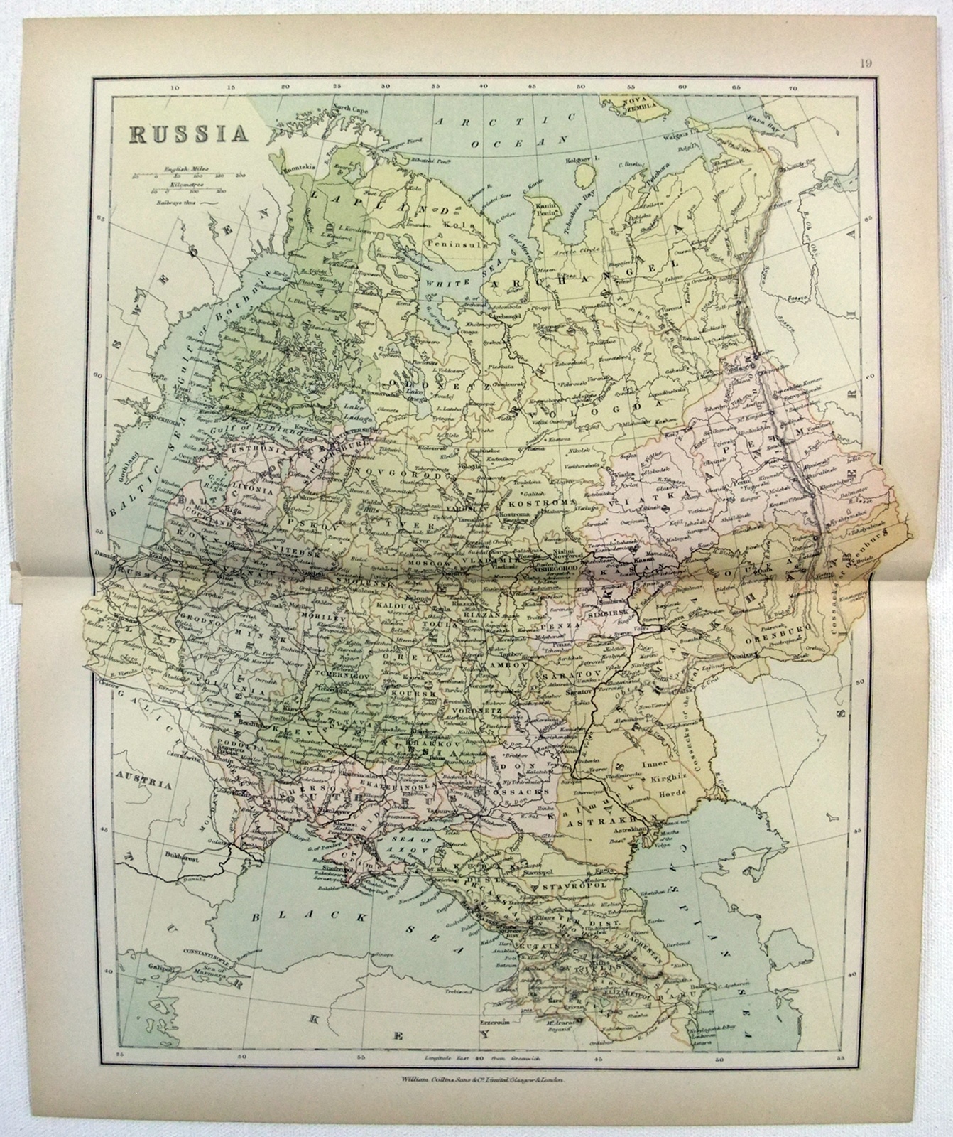 Russia – Original c1875 Map of Russia by Wm. Collins Sons & Co. Antique