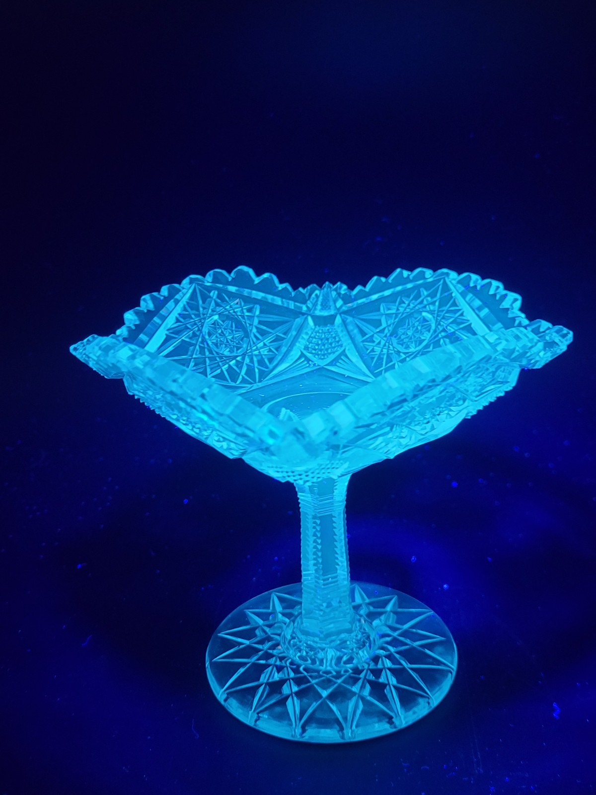 Heavy Antique ABP Cut Glass Pedestal Compote 5″ H Diamond Bowl Bon Bon Dish