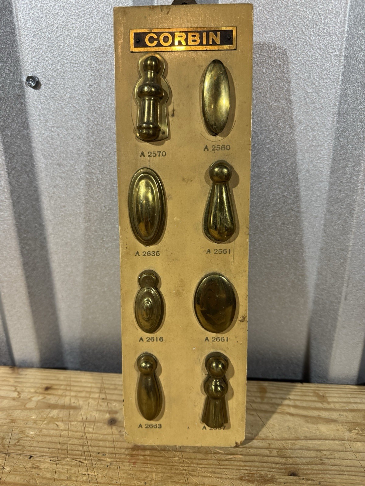 Vintage Corbin Brass Hardware Salesman Sample Display Board 8 A-Series Pieces