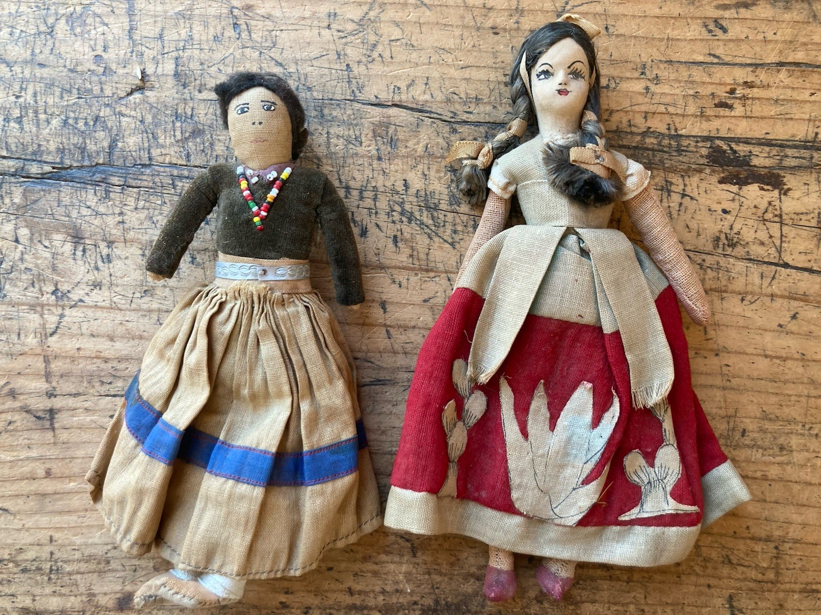 Lot Of 2! Antique Primitive Hand Made Native American Hispanic Southwest Dolls