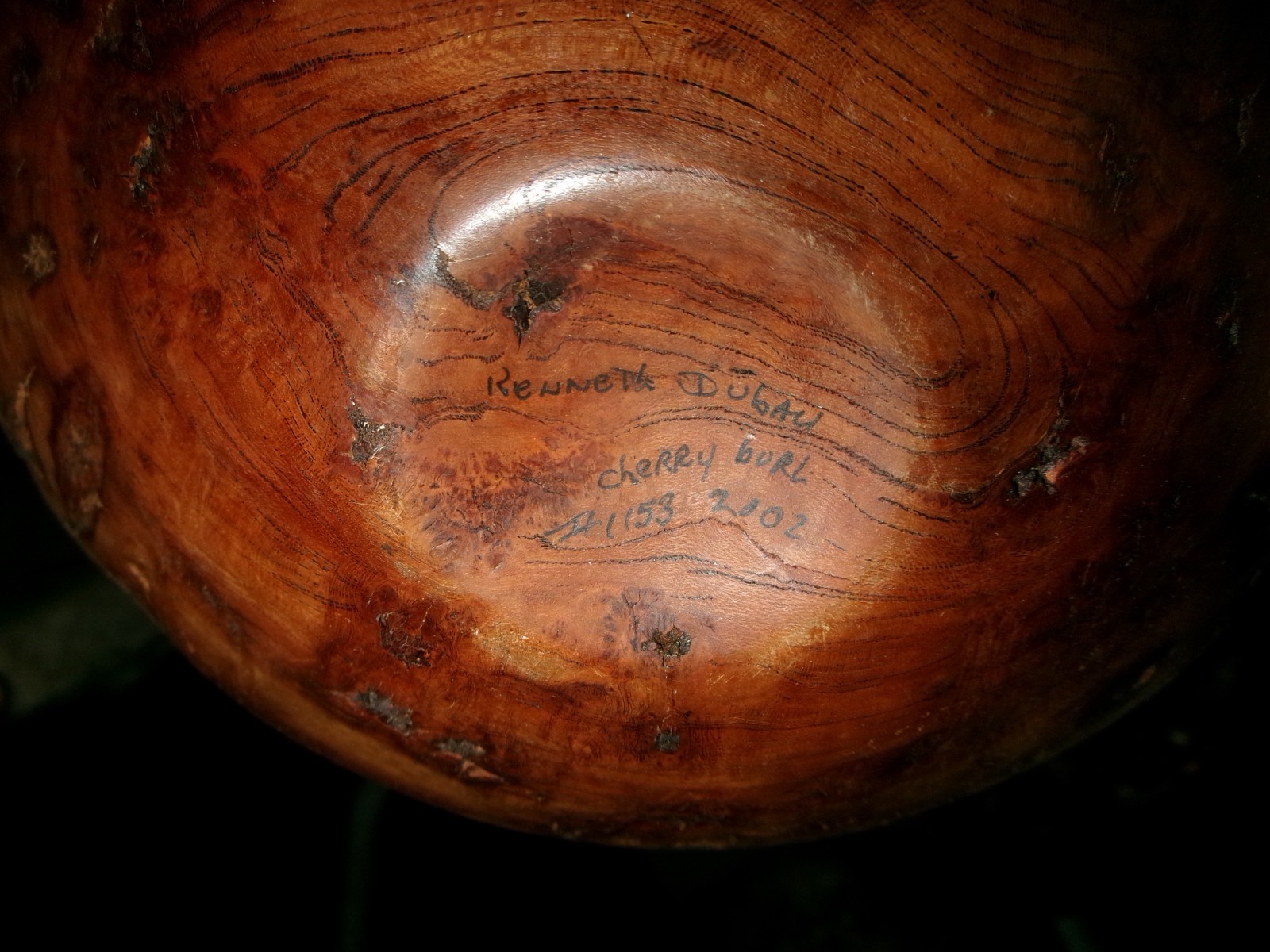 ANTIQUE PRIMITIVE CHERRY BURL TREE KNOT WOOD BOWL HAND CARVED KENNETH DUBIN 1153