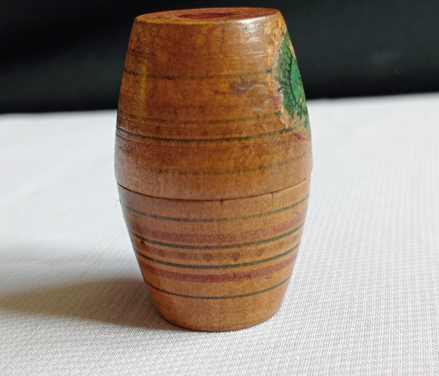 19th Century Tunbridge Ware Whitewood Trifle Thimble Case Miniature Barrel