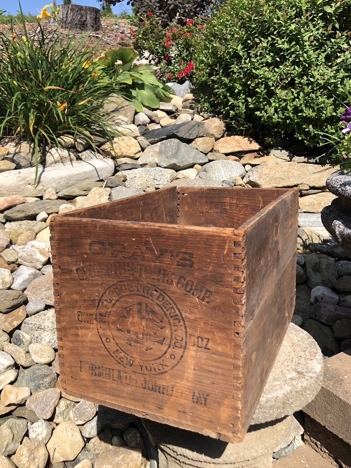 Antique Purdue Fredricks Gray’s Glycerine Pharmaceutical Dovetail Wood Crate Box