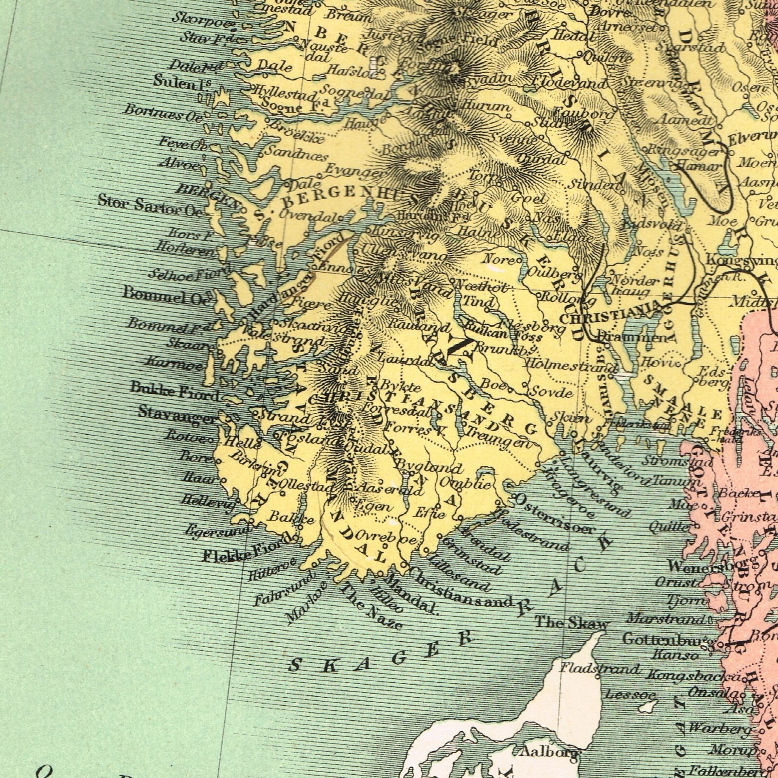 NORWAY SWEDEN 19th Century Original Map Scandinavia Sverige