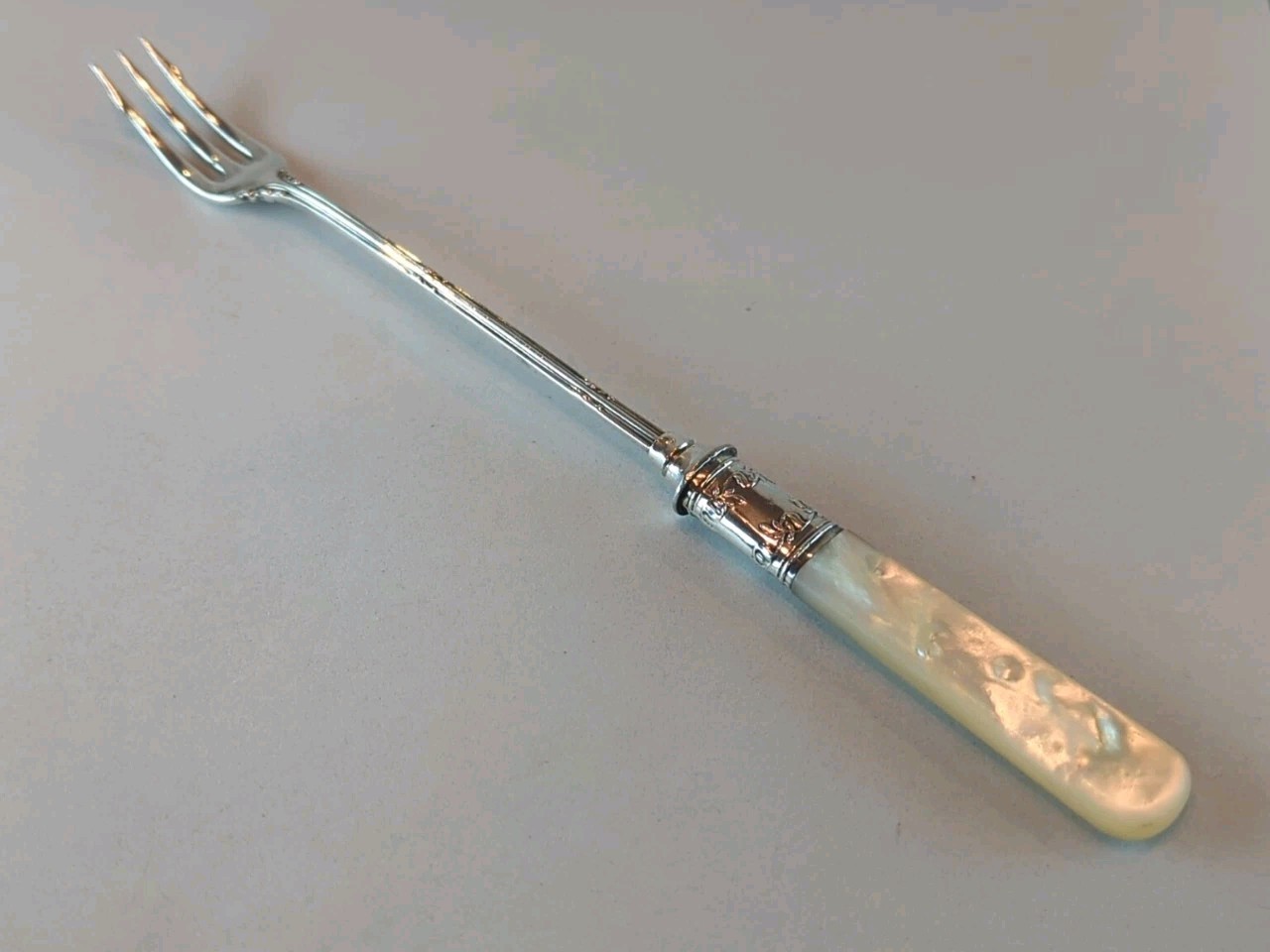 Antique Silver Plate Mother of Pearl Handle PICKLE FORK Pat 1898