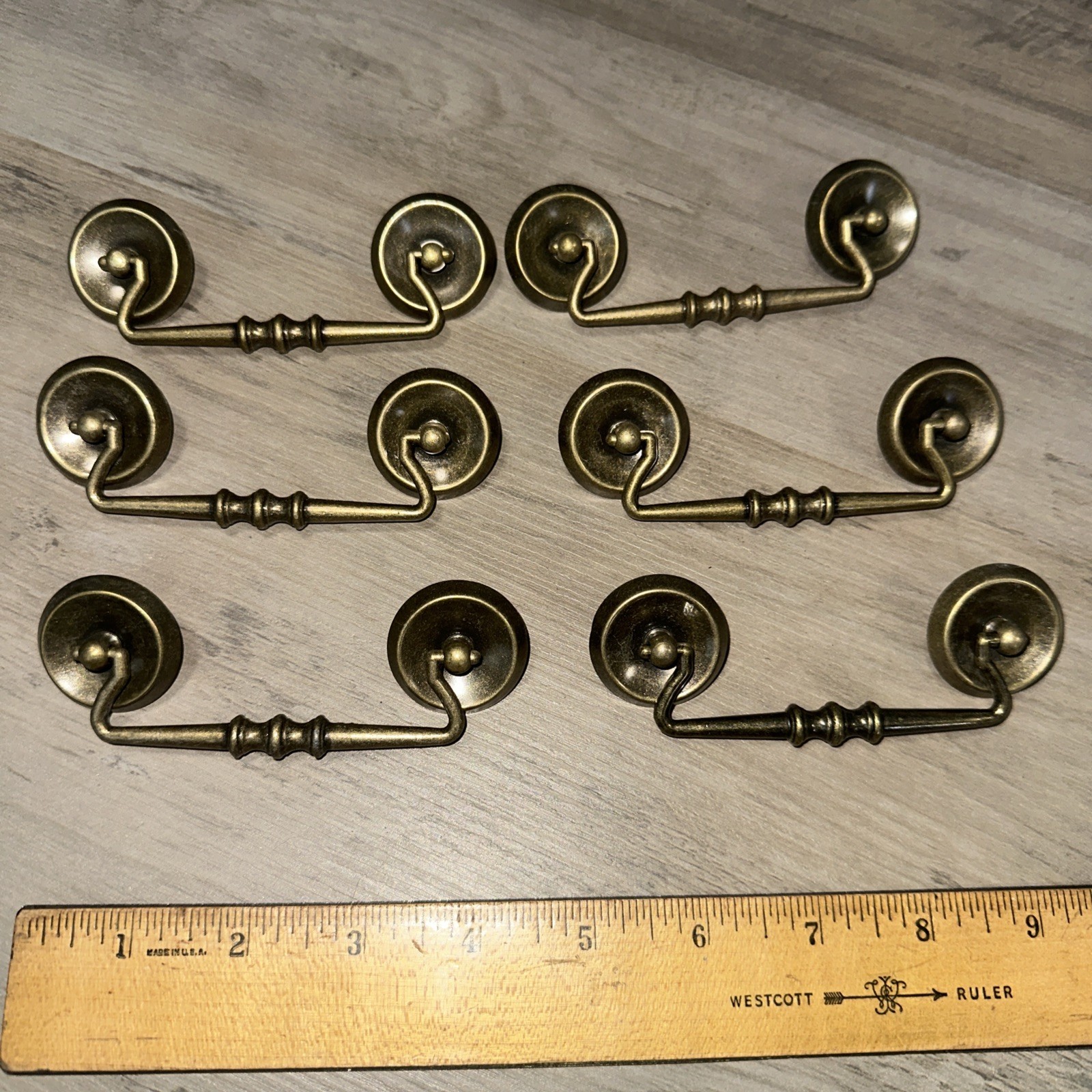 Vintage Drop Bail Drawer Pulls Handles SET OF 6 Reclaimed Mid Century Look