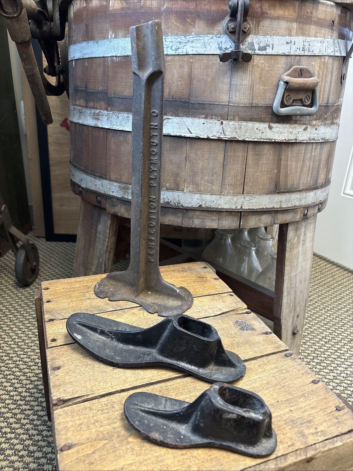 Antique Cast Iron Cobbler Shoe Repair Form Stand Set Perfection Plymouth Ohio