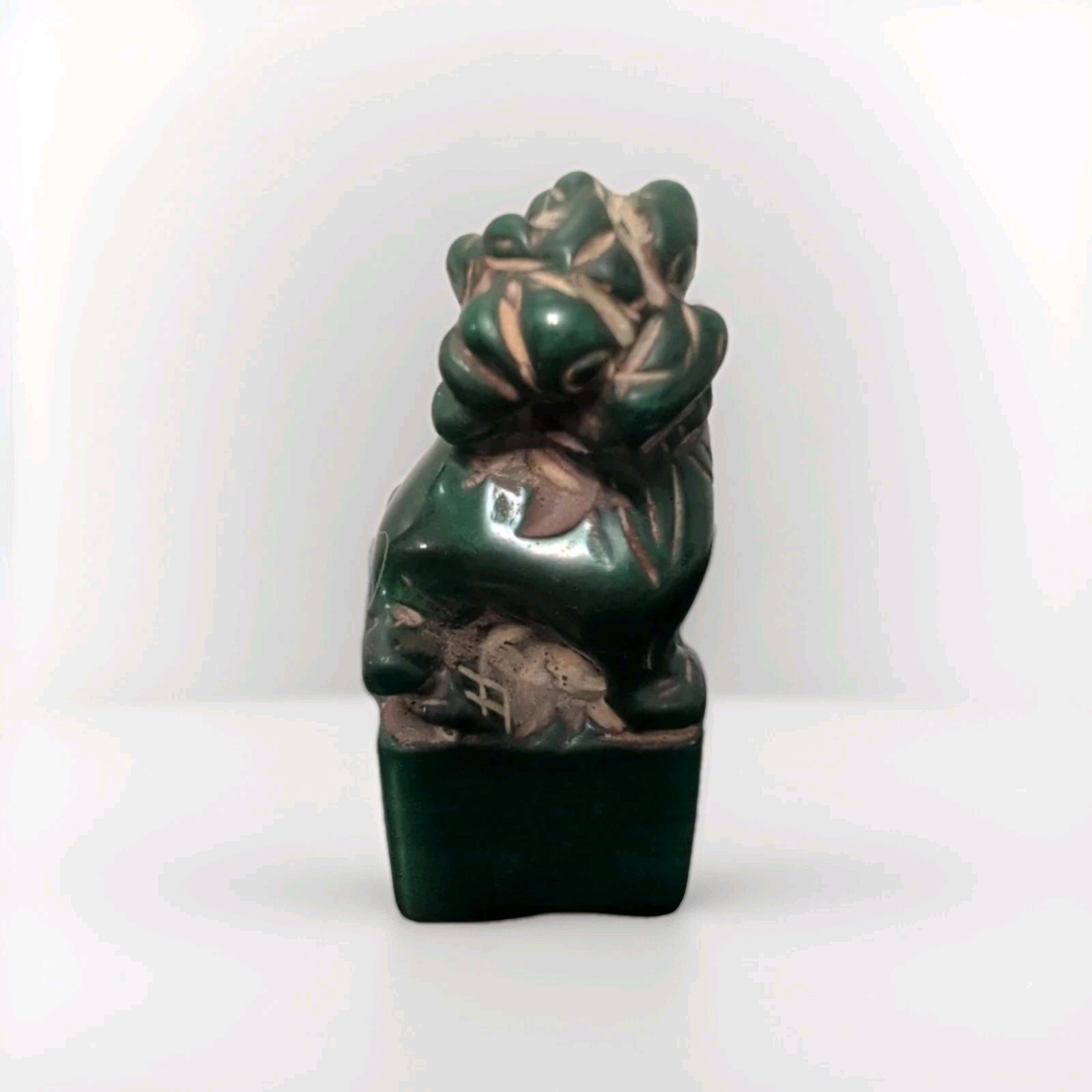 Antique Chinese Carved Malachite 3-In H Miniature Foo Dog