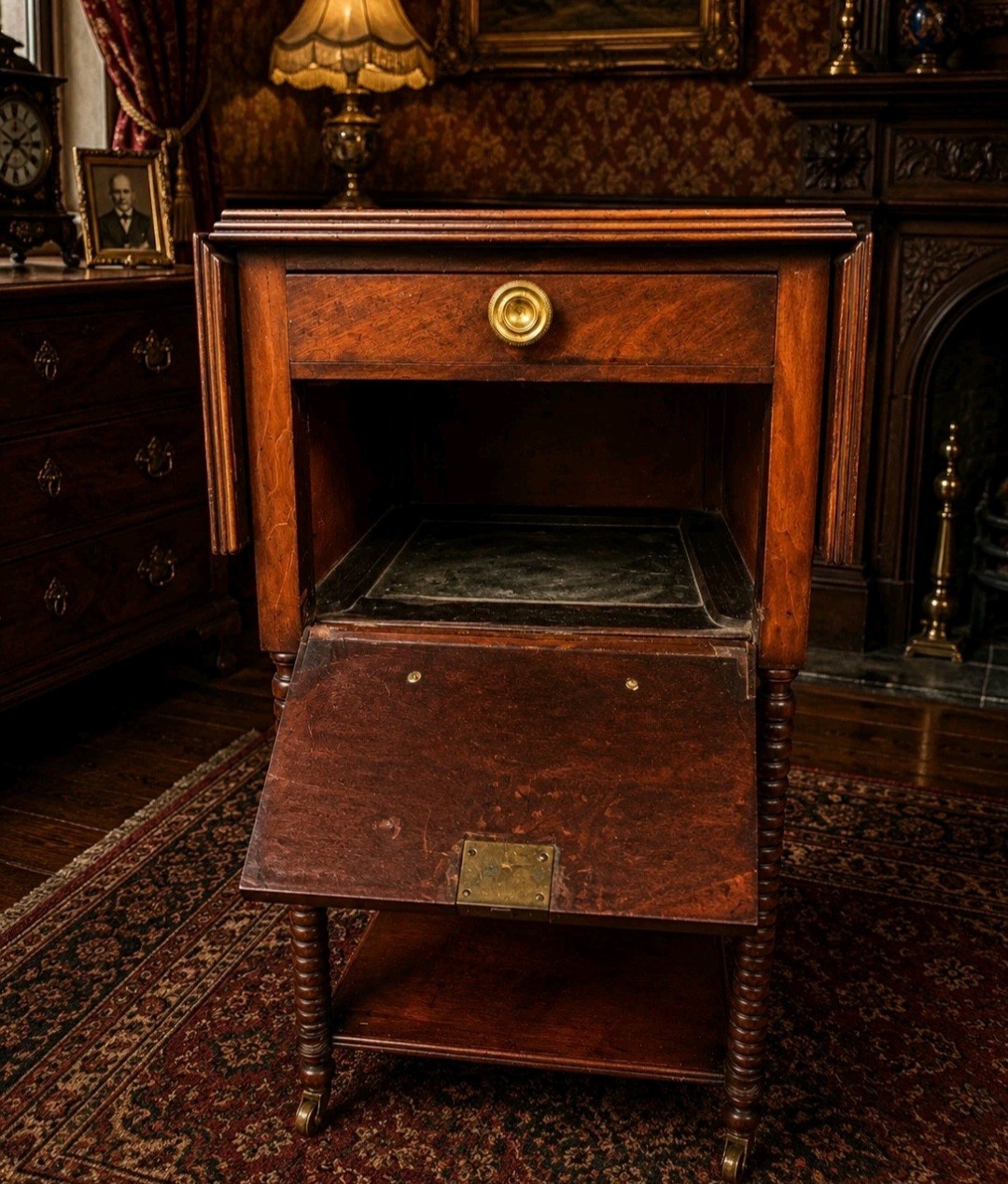 Victorian Mahogany Work Table Sewing Table Barley Twist Drop Leaf Antique
