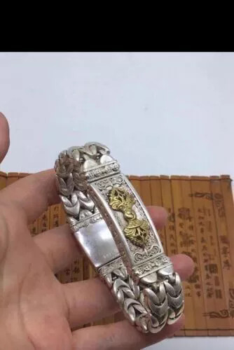 8.6 ” Rare Old China Miao Silver Jewelry Chain instrument bracelet