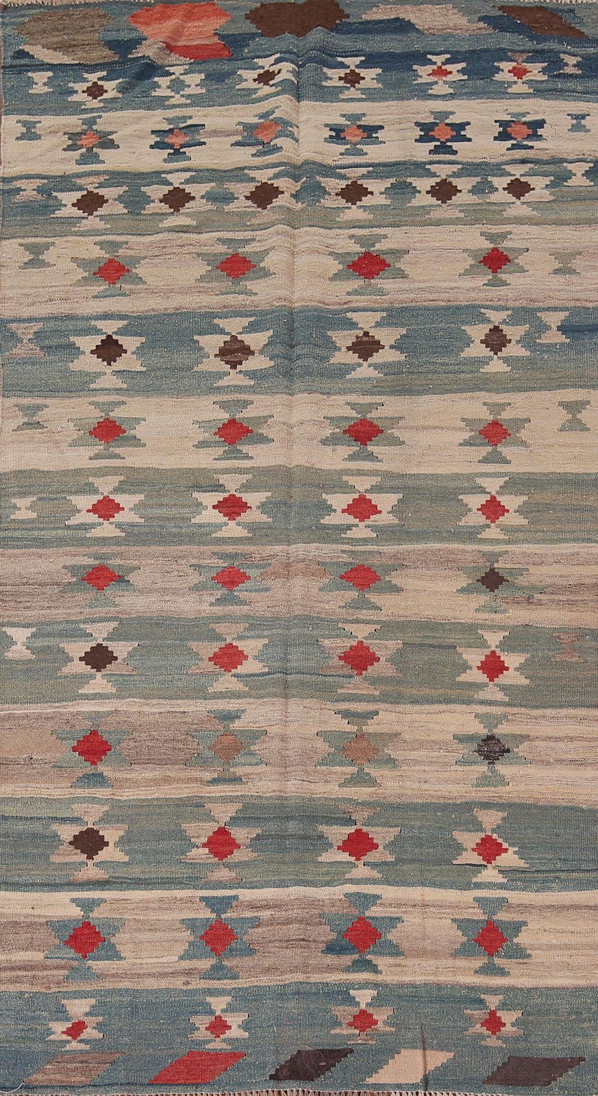 Flat weave Geometric Kilim Reversible Rug 5×9 Tribal Traditional Wool Carpet