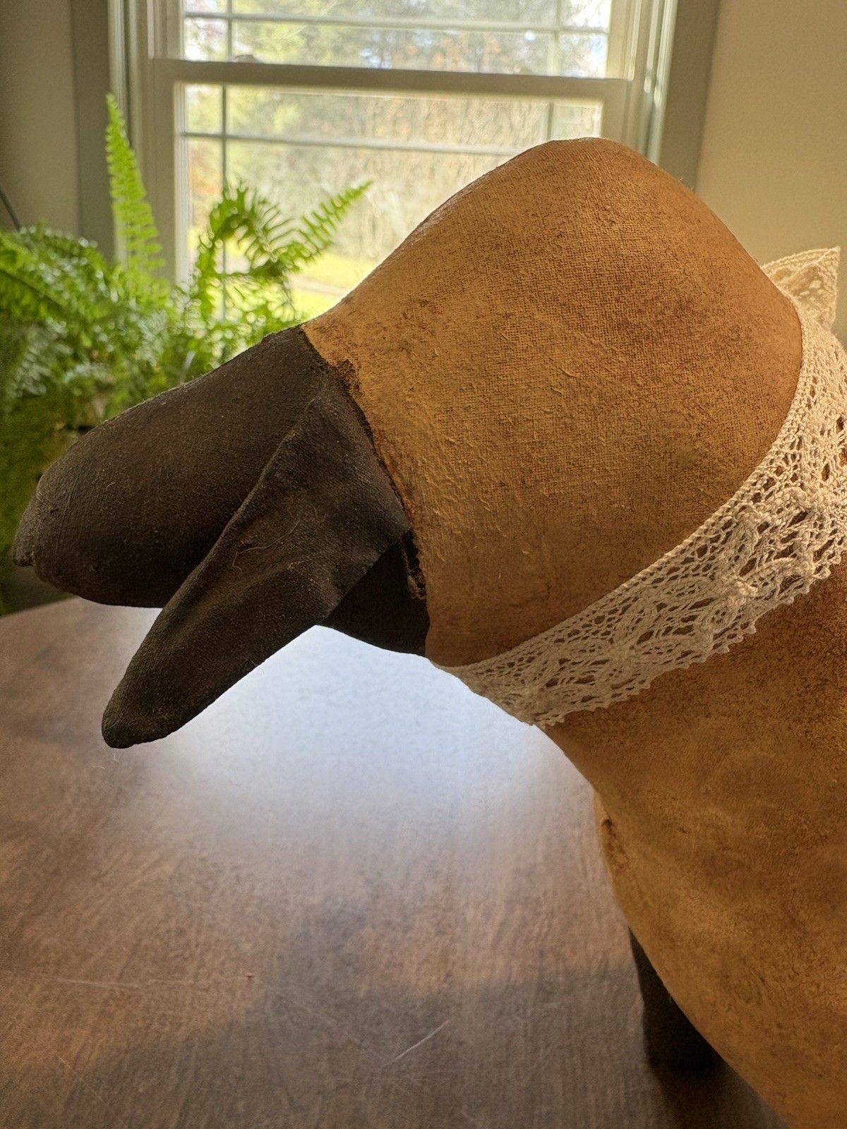 Primitive Handmade Stained Linen Fabric Folk Art Stuffed Sheep 12″ x 9 1/2″ x 4″