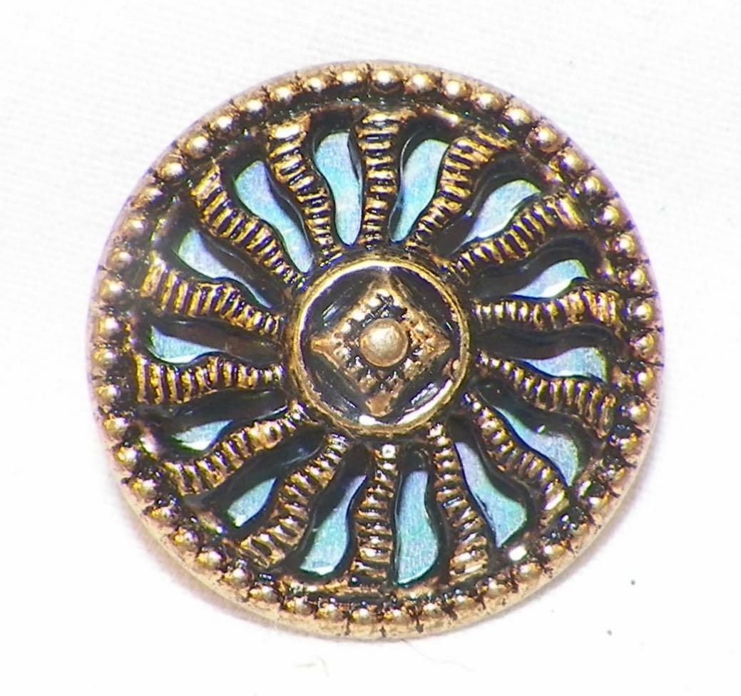 Mirror Back Brass Button Sun Rays Self Shank Vintage #35