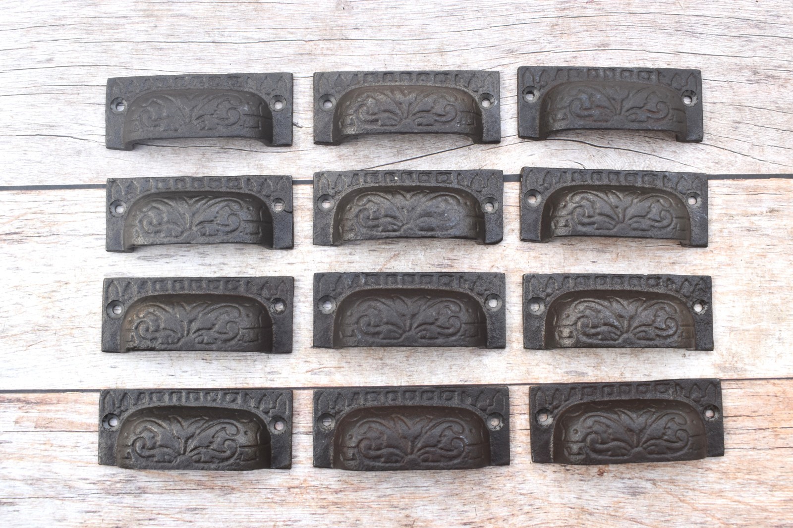 12 pcs Vintage Style cast iron Cup cabinet drawer door knobs handles pull rustic