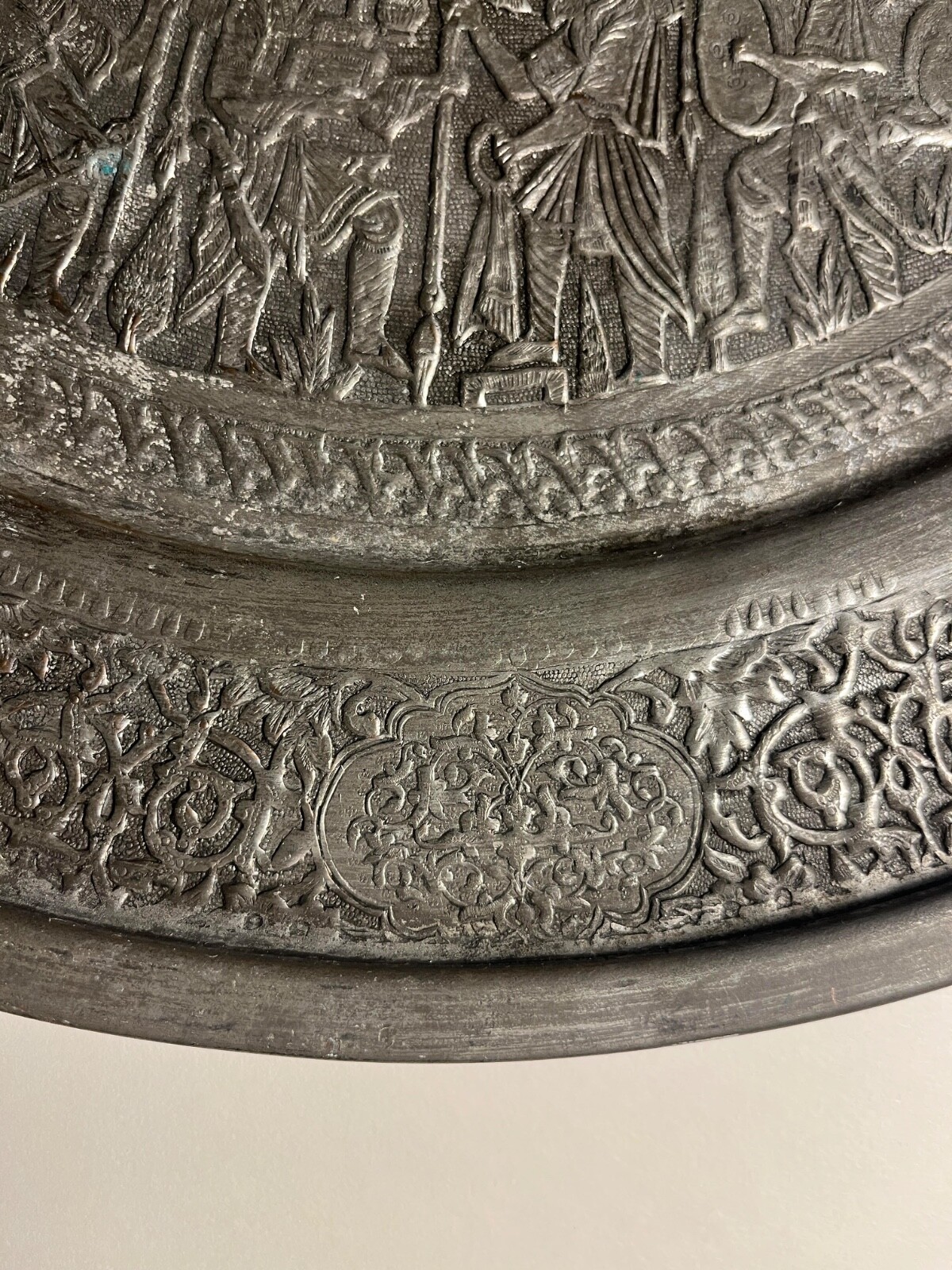 Late 19th Century Antique Middle Eastern Hand Engraved Copper Tray 16″ Diameter