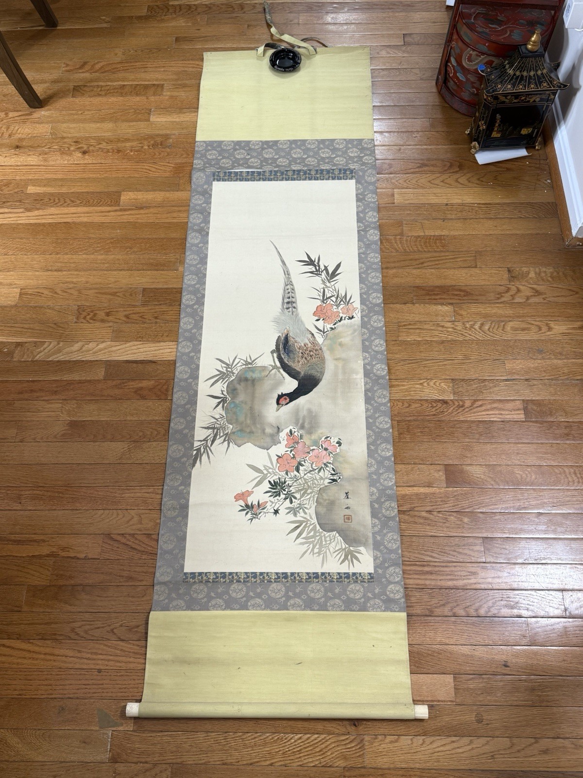 Japanese Hanging Scroll Hand Painted ‘Pheasant&Sakura’ KAKEJIKU Sakai Hoitsu