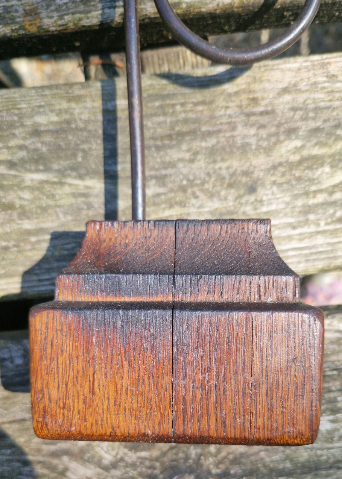 Antique wrought iron rushlight holder nip brass candlestick oak base