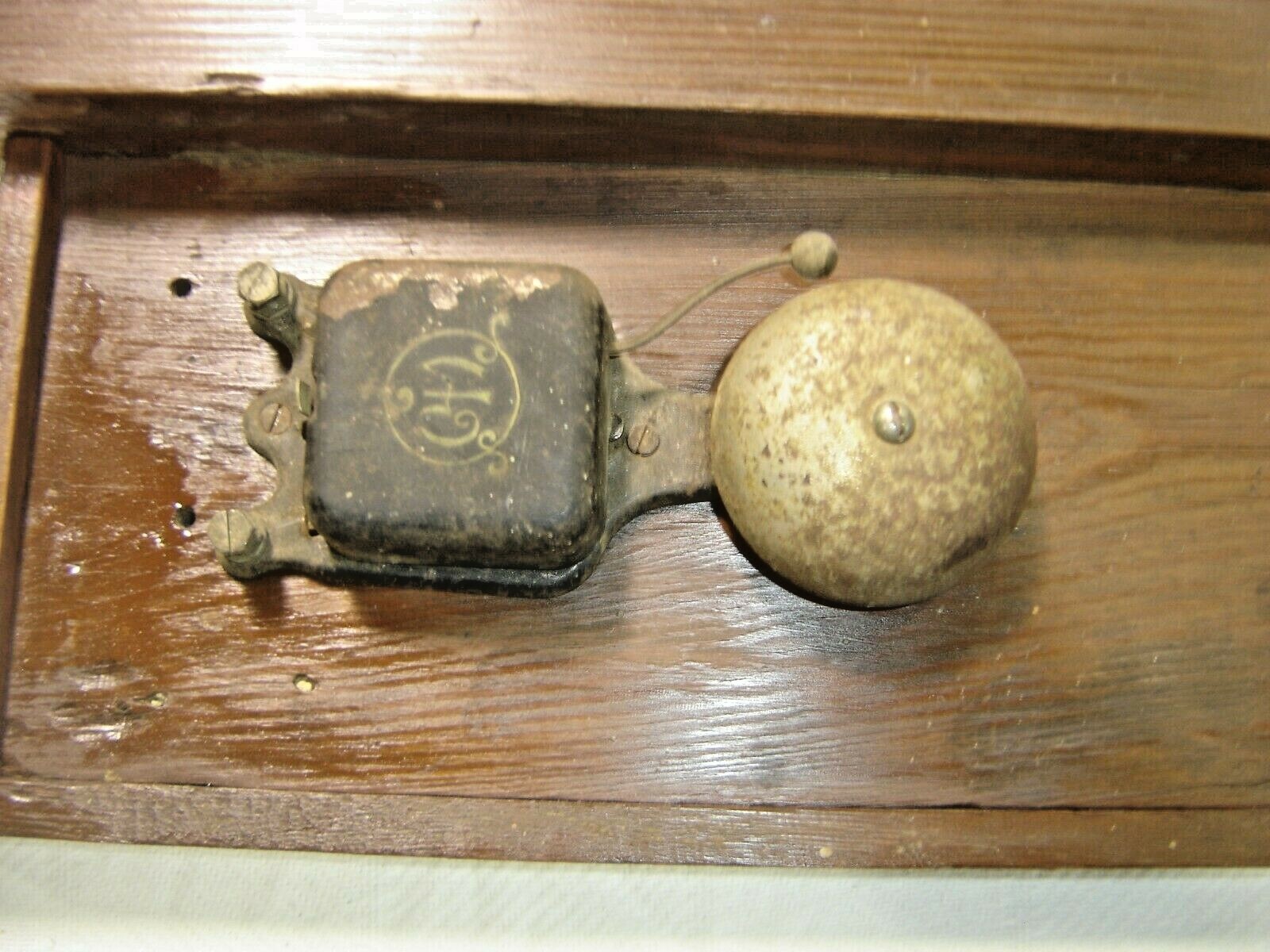 Antique Salvage Pine Header with Door Bell It was attached to the header #1604