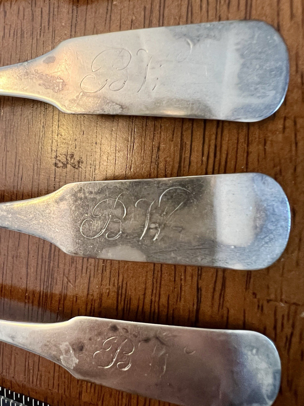 Silver Spoon Set/5 JM Barrows 19th C Antique Vintage Coin Silver Tea Spoons