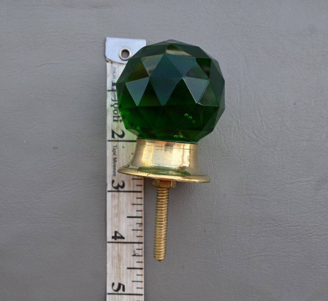 Vtg sea green round cut glass door drawer knob handle pull 2″ 2PC