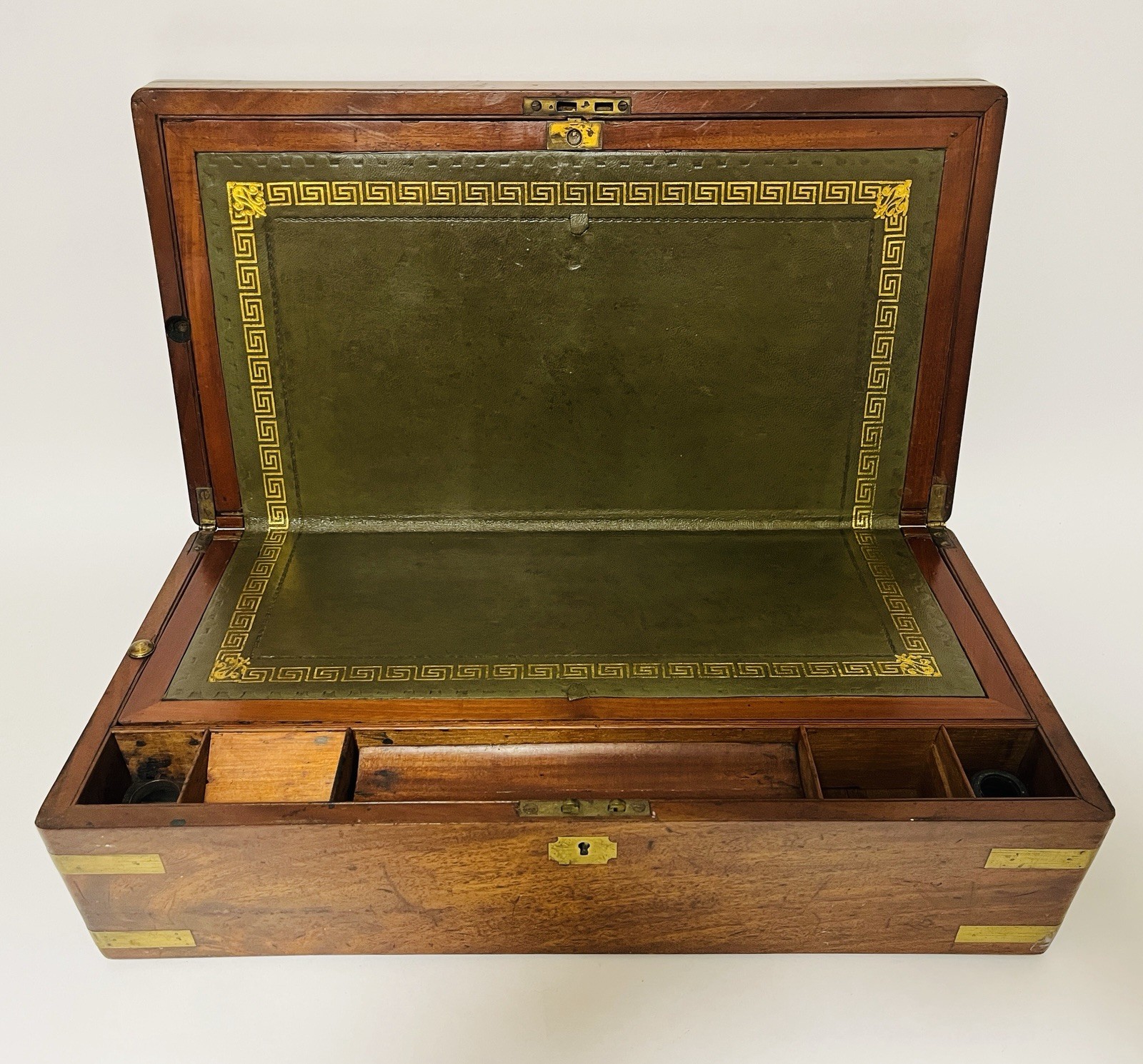 Antique Victorian Mahogany Brass Bound Campaign Writing Slope Box 1842