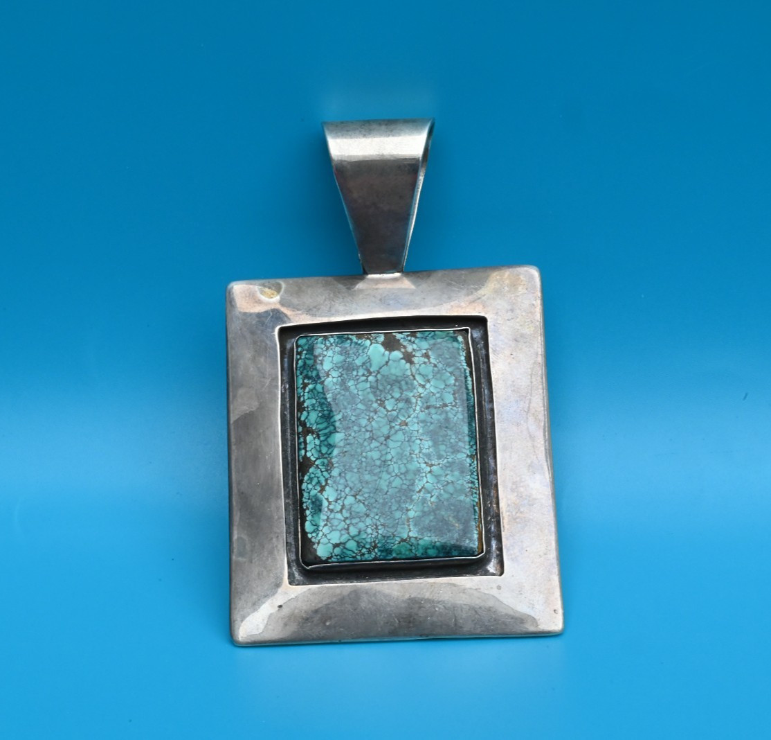 Lovely Sterling Silver Southwestern Turquoise Necklace Pendant Signed WS