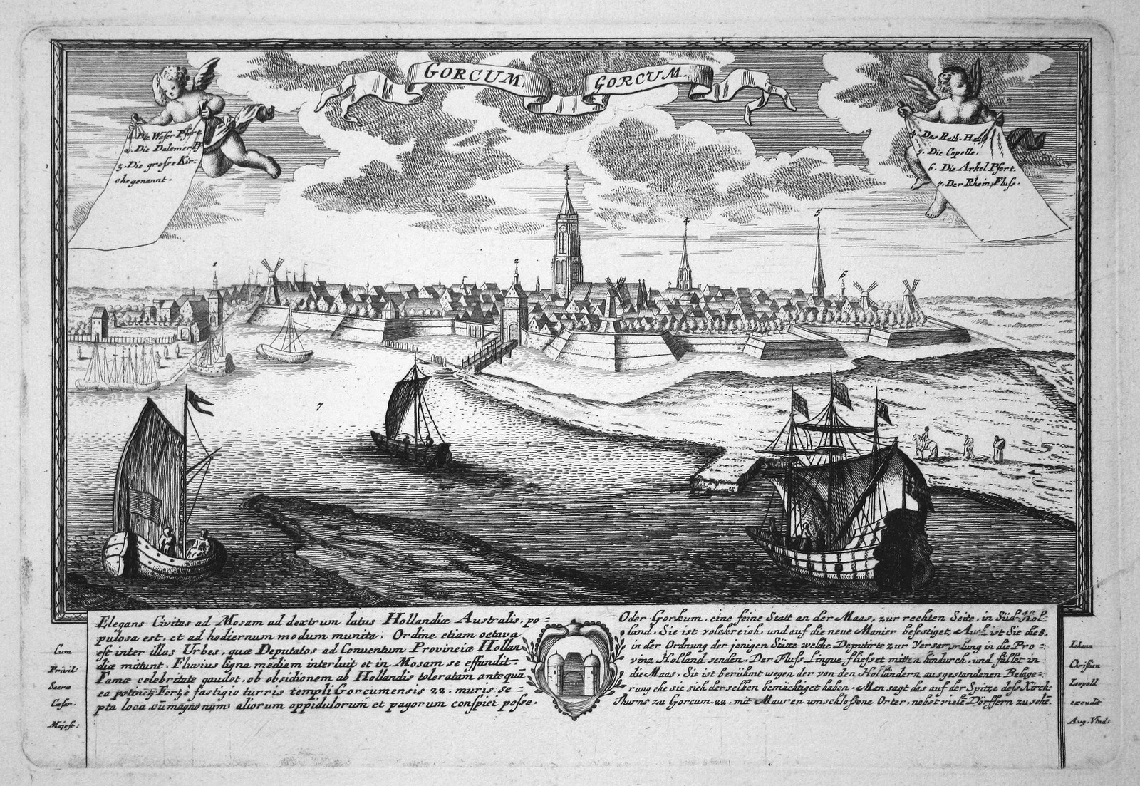 Gorinchem Gorkum Holland Netherlands Panorama Copper Engraving Leopold Werner