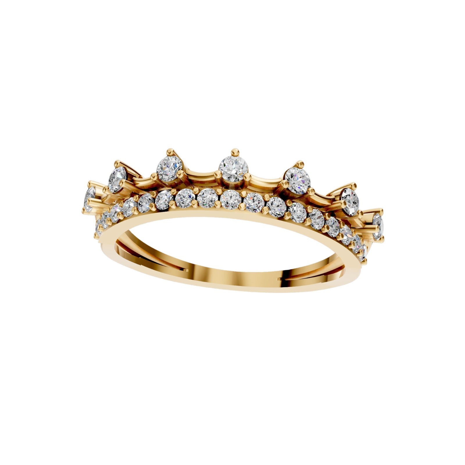 0.55 Ct Crown Ring Lab Grown Round Diamond Half Eternity 14K Yellow Gold Band