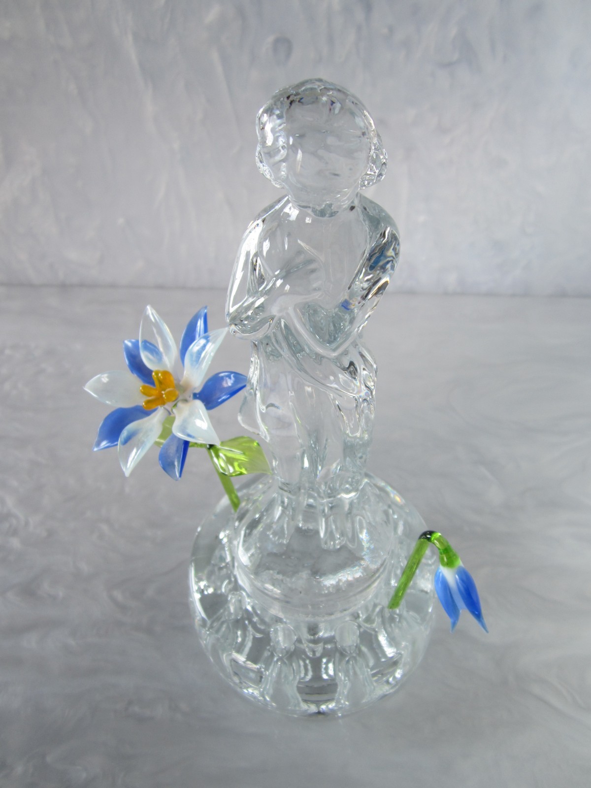 1930’s CAMBRIDGE ART GLASS “BASHFUL CHARLOTTE” DRAPED NUDE CRYSTAL FLOWER FROG